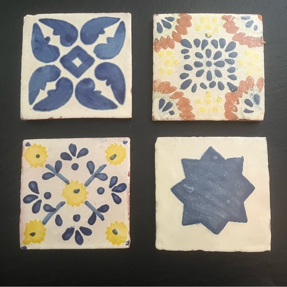 Mexican Hand Painted Terra-Cotta Talavera Vintage Tiles Set of 4 - Picture 11 of 11